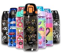 Fringoo - 600ml Kids Water Bottle with Straw & Fliptop Lock - 100% Leakproof - BPA Free 600ml Kids Water Bottle for School - Dinosaur Robot