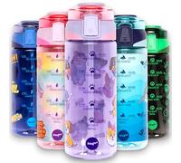 Fringoo - 650ml Kids Water Bottle - Carry Handle 100% Leakproof & BPA Free Tritan Silicon Straw - Secure Flip Lock Lid, Purple Fancy Dogs Design