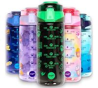 Fringoo - 650ml Kids Water Bottle - Carry Handle100% Leakproof & BPA Free Tritan Silicon Straw - Secure Flip Lock Lid, Black & Green Football Design