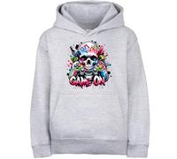 Fringoo Gamer Hoodie for Boys Cotton Rich Soft Hooded Sweatshirt for Boys Gaming Pullover Jumper with Kangaroo Pocket Age 5-13 (UK, Age, 7 Years, 8 Years, Regular, GREY - Game On Skull)