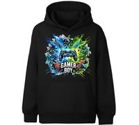 Fringoo Gamer Hoodie for Boys Cotton Rich Soft Hooded Sweatshirt for Boys Gaming Pullover Jumper with Kangaroo Pocket Age 5-13 (UK, Age, 5 Years, 6 Years, Regular, BLACK - Gamer Boy Thunder)