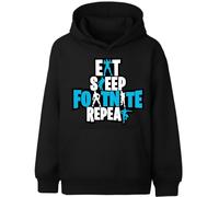 Fringoo Gamer Hoodie Grey for Boys Cotton Rich Soft Hooded Sweatshirt for Boys Gaming Pullover Jumper with Kangaroo Pocket Age 5-13 (UK, Age, 7 Years, 8 Years, Regular, Black - EAT FORT)