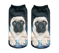 Fringoo® Girls Boys Low Ankle Athletic Funny Socks Emoji Novelty Happy Socks Kids Teenagers Fitness Running 3-6 (3-6, Galaxy Pug)