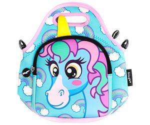Fringoo Kids Lunch Bag - Made from Neoprene Thermal Insulated Material - School Lunch Bag - Zipped Pocket Shoulder Strap (Unicorn Blue)