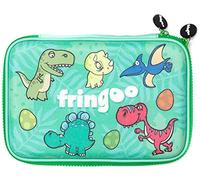 Fringoo - Kids Pencil Case - Dinosaur Design - Green Pencil Case - Stationery Holder - Large - Embossed Hardtop - Double Zipper