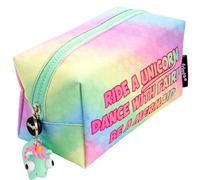 Fringoo® Large Square Pencil Case for Kids Stationery Pouch with Eye Popper Zip Puller (Ride A Unicorn)