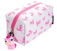 Fringoo® Large Square Pencil Case for Kids Stationery Pouch with Eye Popper Zip Puller (Roses Unicorn)