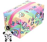 Fringoo® Large Square Pencil Case for Kids Stationery Pouch with Eye Popper Zip Puller (Unicorn Team)