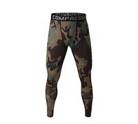 Fringoo Mens Compression Tights Workout Pants Base Layer Thermal Running Fitness Leggings Long Gym Skin Fit Performance S M L XL (Small, Camo Green)