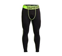 Fringoo Men's Workout Compression Tights Training Thermal Base Layer Pants Fitness Gym Running Sport Performance Leggings S M L XL (Medium, Plain Black - Yellow)