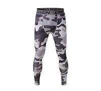 Fringoo Men's Workout Compression Tights Training Thermal Base Layer Pants Fitness Gym Running Sport Performance Leggings S M L XL (X-Large, Camo Black - Grey)
