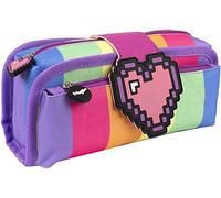 Fringoo - Pencil Case for Kids - Durable Silicon Patch 14 Colourful Designs - Pixel Heart
