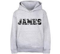 Fringoo Personalised Football Hoodie for Boys Cotton Rich Soft Hooded Sweatshirt for Kids Pullover Jumper with Kangaroo Pocket Age 9/11 Grey