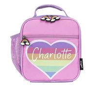 Fringoo Personalised Kids Lunch Bag Thermal Insulated 2 Compartment Cooler Bag with Side Mesh Pocket Nursery School Travel Lunchie (Rainbow Heart)