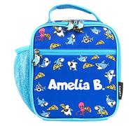 Fringoo Personalised Kids Lunch Bag Thermal Insulated 2 Compartment Cooler Bag with Side Mesh Pocket Nursery School Travel Lunchie (Baby Shark)