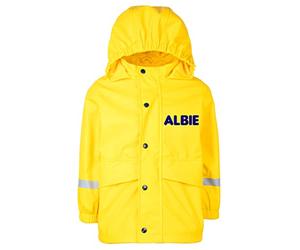 Fringoo - Personalised Kids Raincoat - Yellow Waterproof Jacket For Kids - Age 7/8 Years - Personalised Name Tag - Machine Wash - Lightweight Coat