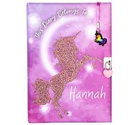 Fringoo Personalised Secret Diary for Girls - Unicorn Notebook with Heart Padlock and Matching Bookmark - 96 Page Girls Journal - Birthday Gifts for Girls