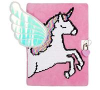 Fringoo Plush Secret Diary For Girls Reversible Sequins Journal With Padlock & Bookmark Weekly Planner | Lockable A5 Notebook Gift for Girls 96 Pages - Pink Unicorn