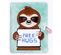 Fringoo Secret Diary for Girls Plush & Reversible Sequins Journal with Padlock + Bookmark Weekly Planner + Notebook A5 Lockable 96 Pages Gift for Girls (Free Hugs Sloth)