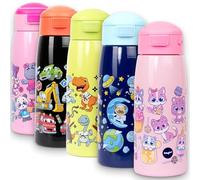 Fringoo Toddler Water Bottle with Straw 350ml Stainless Steel Bottle,Insulated Double Wall, 100% Leak-Proof and Lockable, Carry Handle, 12hr temp control,Pink Cats and Sweets Design