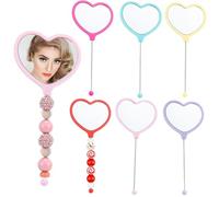 Frinnovan 10 Pack Beadable Mirrors with Blank Bar Cute Travel Makeup Handheld Mirror Cosmetic Dazzling Mirror Portable Hand Mirrors for Women DIY Jewelry Making Beaded Crafts (Heart Shape) (6 Colors)