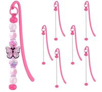 Frinnovan 10 Packs Beadable Bookmarks with Blank Bar Bulk Metal DIY Bookmark for Beads Jewelry Pendants Charms Beading Marks Craft Book Lovers Office Supplies (Hot Pink, 6 Packs)