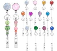 Frinnovan 12 Pack Glitter Sparkle Beadable Badge Holder Retractable with Metal Blank Bar for Beads DIY ID Name Badge Reel Key Ring Clips Holder 11 Assorted Colors