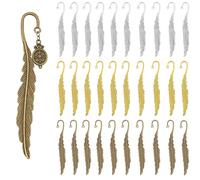 Frinnovan 30 Packs Metal Bookmark Hook DIY Bookmarks Antique Tibetan Carved with Loop for Crafting Silver/Gold/Bronze