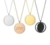 Frinnovan, 4 Pack Laser Engraving Blanks Necklace Stainless Steel Round Pendant Double Sided Rotatable Stamping Necklaces for DIY Jewelry Making Crafts Gold & Silver & Rose Gold & Black