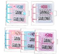 Frinnovan, 5 Pack 150/500/2100/1000/5000 Money Saving Challenge with 25 Binder Mini Savings Challenge Book with Envelopes for Budgeting Cash Planner, Pink Blue