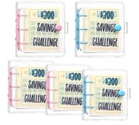 Frinnovan, 5 Pack 300 Money Saving Challenge with 25 Binder Mini Savings Challenge Book with Envelopes for Budgeting Cash Planner, Pink Blue