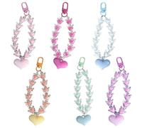 Frinnovan, 6 Packs Colorful Butterfly Beads Phone Charm for Women, Heart Beaded Wrist Strap Lanyard with Tether Tab - Anti-Theft Hands-Free Detachable Phone Chain Wristlet