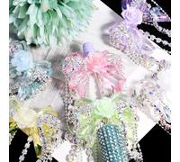 Frinnovan, 7 Pack Rhinestone Bow Focal Beads for Beadable Pens Crystal Bowknock Loose Large Spacer Bead Charms for DIY Keychain Earring Necklace Jewelry Making