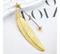 Frinnovan, Beadable Bookmarks Feathers Metal DIY Bookmark for Beaded Bar Bulk Blank Silicone Beads Pendants Charms Beading Book Marks Maker Craft for Book Love (Gold, 6 Packs)