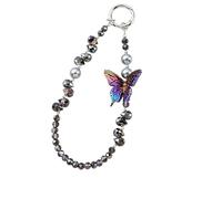 Frinnovan, Phone Charm for Women, Beaded Wrist Strap Lanyard with Tether Tab - Anti-Theft Hands-Free Detachable Phone Chain Wristlet (Black Butterfly Beads)