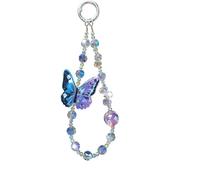 Frinnovan, Phone Charm for Women, Beaded Wrist Strap Lanyard with Tether Tab - Anti-Theft Hands-Free Detachable Phone Chain Wristlet (Blue Purple Butterfly Beads)