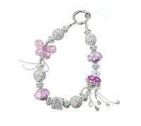 Frinnovan, Rhinestone Phone Charm for Women, Beaded Wrist Strap Lanyard with Tether Tab - Anti-Theft Hands-Free Detachable Phone Chain Wristlet (Butterfly Crown Tassel Purple)