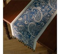 Frinza Elegant And Luxurious American Retro Table Runners Yarn Woven Jacquard Tassel, Household Polyester Tablecloth, Table Runner, Bed Tail Table Runners (E,35x260cm)