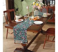 Frinza Elegant And Luxurious American Retro Tassel Table Runner, Plant Color Woven Jacquard Tea Table, TV Cabinet Cover Cloth, Fireplace Decoration (F,33 * 220cm)