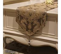 Frinza Elegant And Luxurious Embroidered Flowers Table Runner With Tassels Antique Gold Christmas Damask Effect Glacier, Beige, Brown, Gray (Bruin,32 * 250cm)