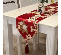 Frinza Elegant And Luxurious Proud Rose Luxury Table Runner with Tassels Chinese Gold Silk Embroidery Cloth Runner Dinning Table Cover Party Table Runner (D,30x180cm)