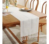Frinza Elegant And Luxurious Rustic Farmhouse Style Linen Table Runner, Boho Handmade Tassel, Embroidered Table Runners for Wedding, Party and Dining Decor (Beige,33x240cm)