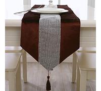 Frinza Elegant And Luxurious Table Runner Rhinestones Diamond Marriage Runners Christmas Home Kitchen Decoration with Diamante Strip and Tassels, Champagne, 8 Colors (Wine red,33 * 250cm)