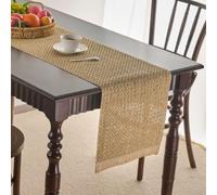 Frinza Elegant And Luxurious Table Runner Summer Farmhouse Burlap Jute Bamboo Rustic Dining Kitchen Centerpiece Decor Small Macrame Woven Coffee Table Runner for Dresser Scarf Home Kitchen Decor