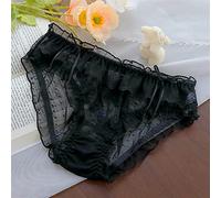 Frinza Knickers 3 Pcs Japanese Sexy Full Lace Large Size Women Panties Girl Sweet Ruffled Mid-waist Quick-drying Mesh See-through Bow(Nero,XL)