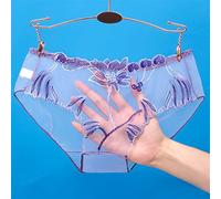 Frinza Knickers 3Pcs/Lot Lace Transparent Panties Briefs for Women Floral Mesh Female Hollow Out Low Rise Underwear Ladies Big Size M-XL(1 Pcs Purple,PIECE_LARGE)