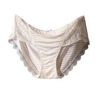 Frinza Knickers 3Pcs/Lot Women Panties Mid Waist Lace Bow Decor High Flower Briefs Soft Underpants Big Knickers Intimates Female Underwear(Beige,XXXXX-Large)