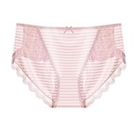 Frinza Knickers 3Pcs/Lot Women Panties Mid Waist Lace Bow Decor High Flower Briefs Soft Underpants Big Knickers Intimates Female Underwear(Pink Purple,XL)