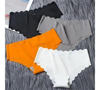 Frinza Knickers 4pcs Ice Silk Seamless Women's Underwear with Pure Cotton Crotch women underwear Seamless Ultra-thin Solid Color Women Breathable Briefs Panties(WHITE 4pcs,53-63kg)