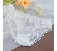 FRINZA Knickers Japanese Sexy Full Lace Large Size Women Panties Girl Sweet Ruffled Mid-waist Quick-drying Mesh See-through Bow Panties(White,XXL)